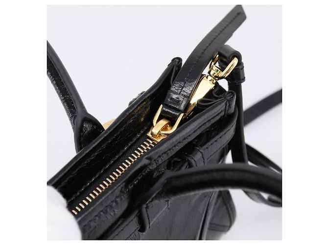 Bolso PRADA Bonnie de piel 2way Negro Oro Auth BA15756SAM Dorado - vista 9