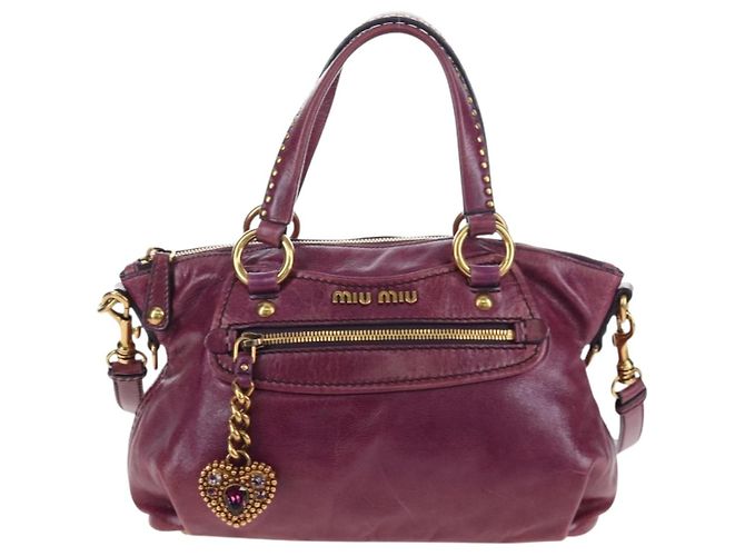 Miu Miu Handtasche Leder 2way Lila Gold Auth 204521V Golden - Ansicht 13