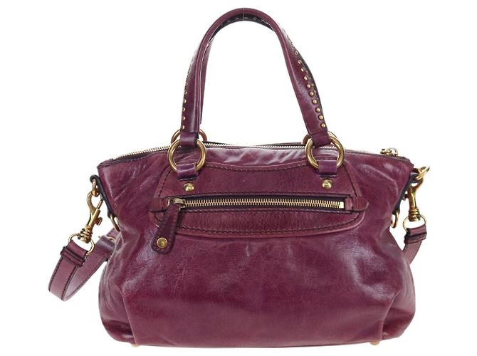 Miu Miu Handtasche Leder 2way Lila Gold Auth 204521V Golden - Ansicht 2