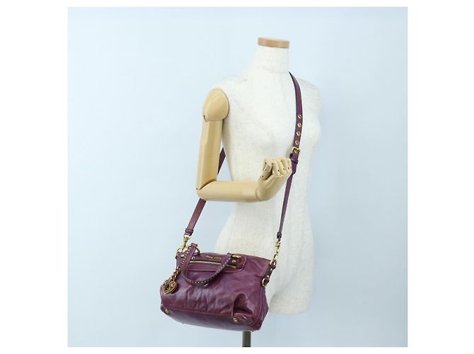 Miu Miu Handtasche Leder 2way Lila Gold Auth 204521V Golden - Ansicht 32