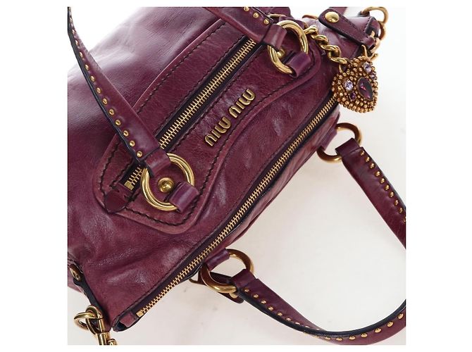 Miu Miu Handtasche Leder 2way Lila Gold Auth 204521V Golden - Ansicht 6