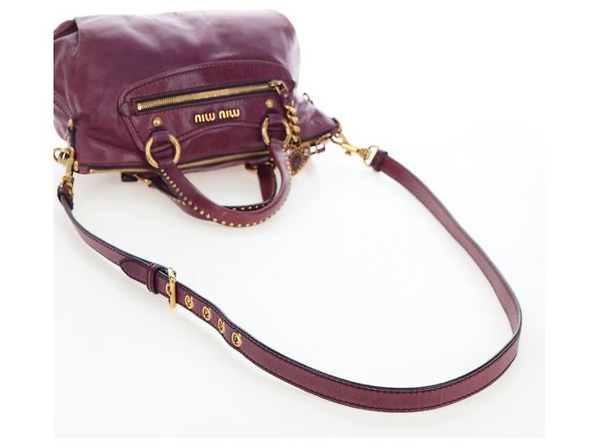 Miu Miu Handtasche Leder 2way Lila Gold Auth 204521V Golden - Ansicht 9