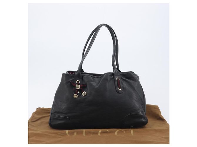 Borsa Tote GUCCI Pretty Sherry Line in pelle nera e oro 163805 Auth 207457V Nero D'oro - vista 12