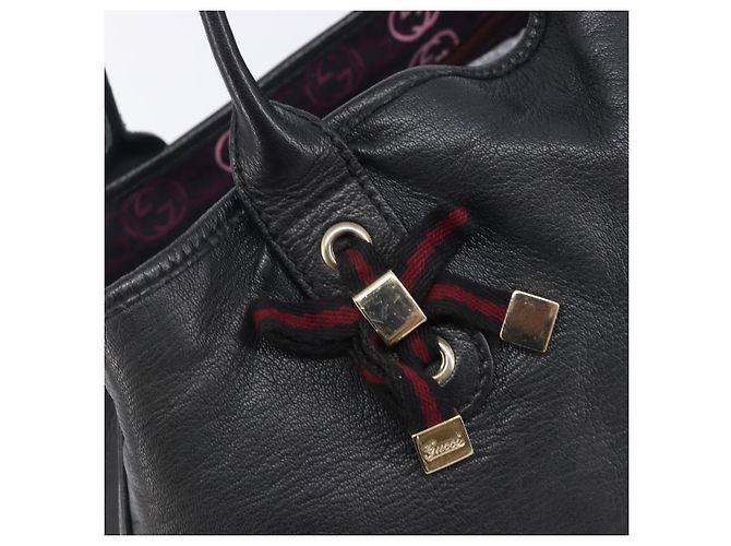 Borsa Tote GUCCI Pretty Sherry Line in pelle nera e oro 163805 Auth 207457V Nero D'oro - vista 18