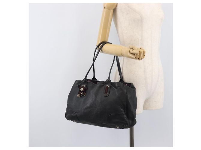 Borsa Tote GUCCI Pretty Sherry Line in pelle nera e oro 163805 Auth 207457V Nero D'oro - vista 24