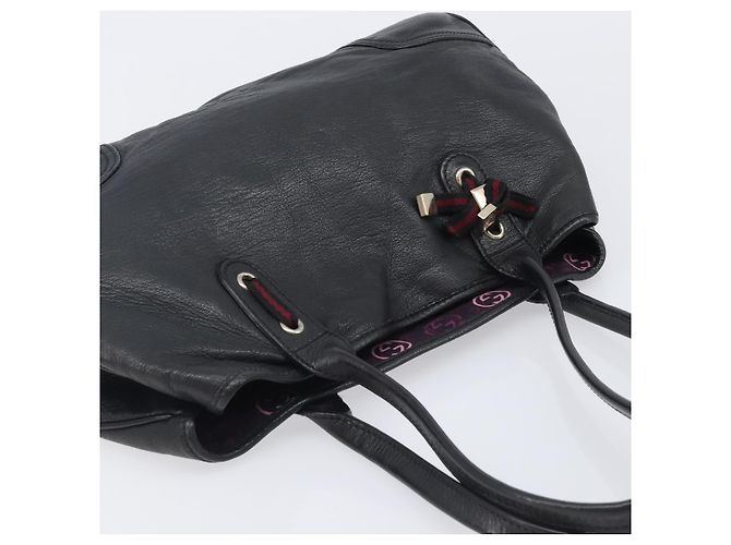 Borsa Tote GUCCI Pretty Sherry Line in pelle nera e oro 163805 Auth 207457V Nero D'oro - vista 7
