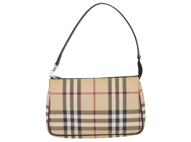 BURBERRY Nova Check Handtasche PVC Leather Beige Silver Auth ka6510A Silber - Ansicht 13