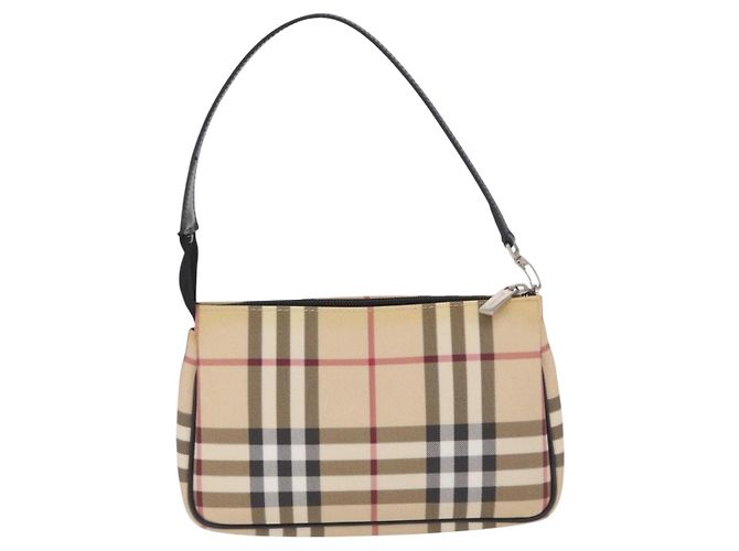BURBERRY Nova Check Handtasche PVC Leather Beige Silver Auth ka6510A Silber - Ansicht 2