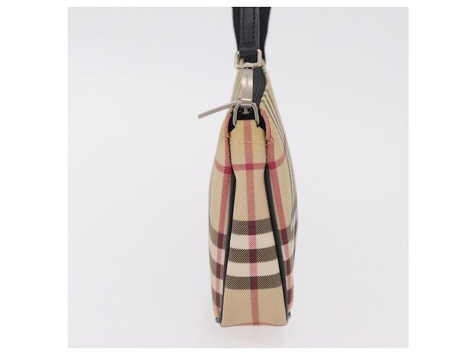 BURBERRY Nova Check Handtasche PVC Leather Beige Silver Auth ka6510A Silber - Ansicht 4