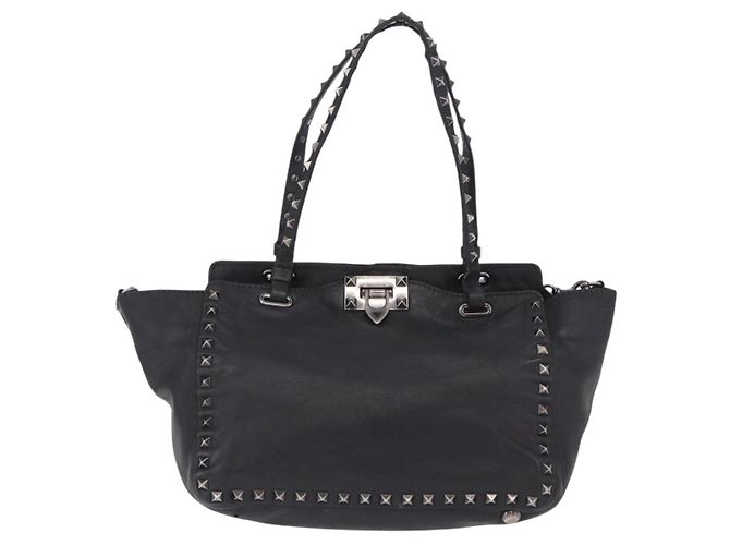 Bolso Valentino Studs de piel 2way Negro Plata Auth ka6536 - vista 13
