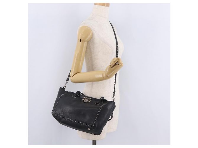 Bolso Valentino Studs de piel 2way Negro Plata Auth ka6536 - vista 29