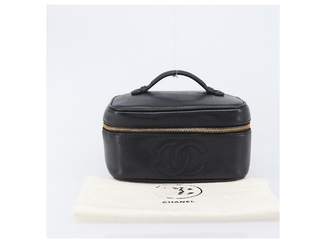 Beauty case CHANEL Vanity Caviar Skin Black Gold CC Auth BA16061V Nero D'oro - vista 12