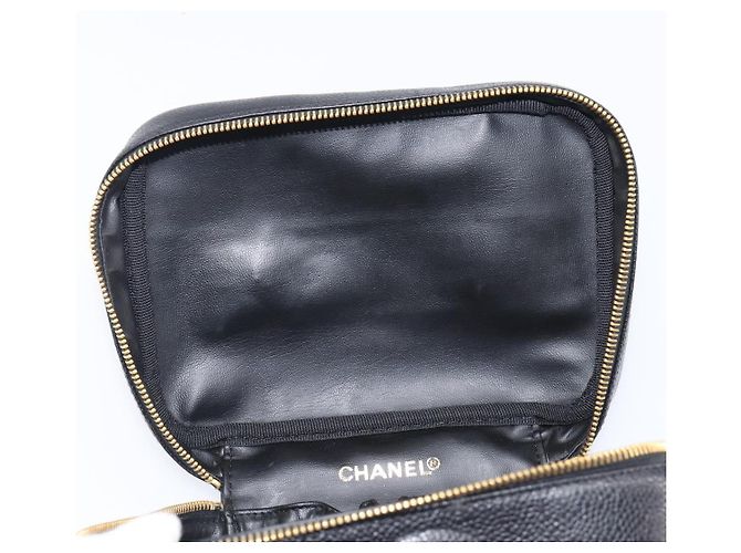 Beauty case CHANEL Vanity Caviar Skin Black Gold CC Auth BA16061V Nero D'oro - vista 19