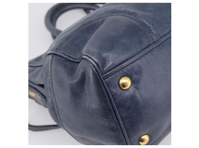 Miu Miu Handtasche Leder 2way Navy Gold Auth am12765V Golden Marineblau - Ansicht 10
