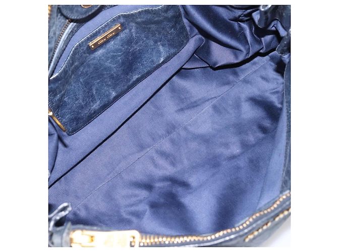 Miu Miu Handtasche Leder 2way Navy Gold Auth am12765V Golden Marineblau - Ansicht 11