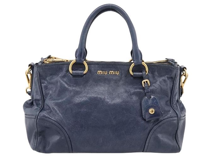 Miu Miu Handtasche Leder 2way Navy Gold Auth am12765V Golden Marineblau - Ansicht 13