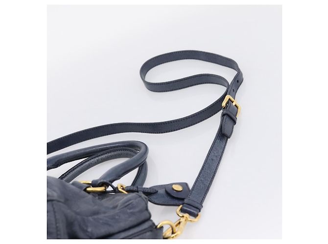 Miu Miu Handtasche Leder 2way Navy Gold Auth am12765V Golden Marineblau - Ansicht 14