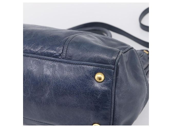 Miu Miu Handtasche Leder 2way Navy Gold Auth am12765V Golden Marineblau - Ansicht 15