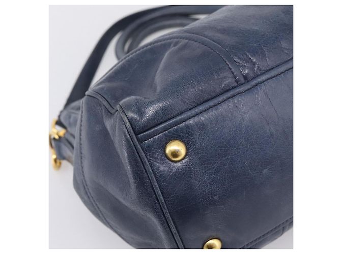 Miu Miu Handtasche Leder 2way Navy Gold Auth am12765V Golden Marineblau - Ansicht 16