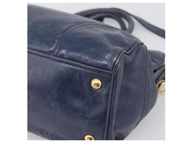 Miu Miu Handtasche Leder 2way Navy Gold Auth am12765V Golden Marineblau - Ansicht 17