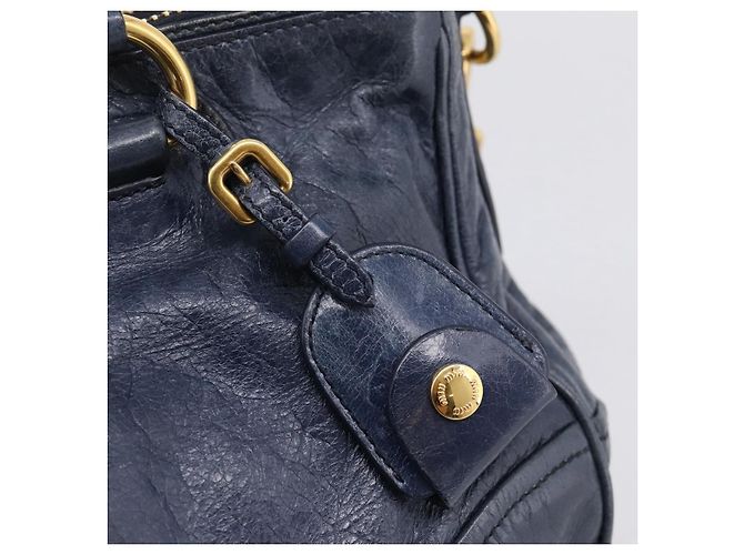 Miu Miu Handtasche Leder 2way Navy Gold Auth am12765V Golden Marineblau - Ansicht 18