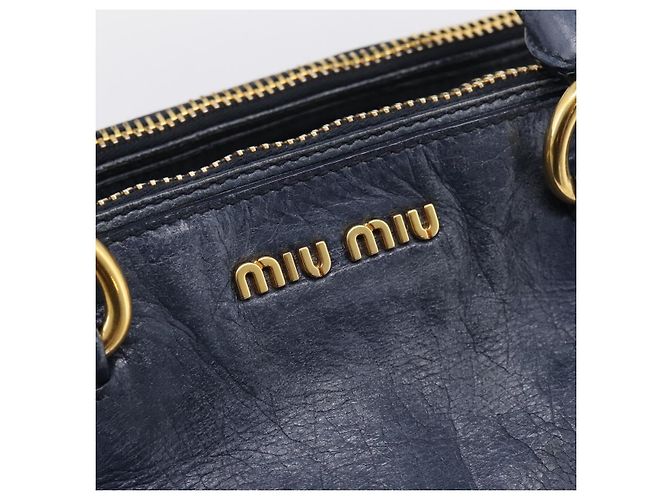 Miu Miu Handtasche Leder 2way Navy Gold Auth am12765V Golden Marineblau - Ansicht 19