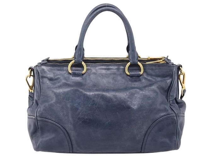 Miu Miu Handtasche Leder 2way Navy Gold Auth am12765V Golden Marineblau - Ansicht 2
