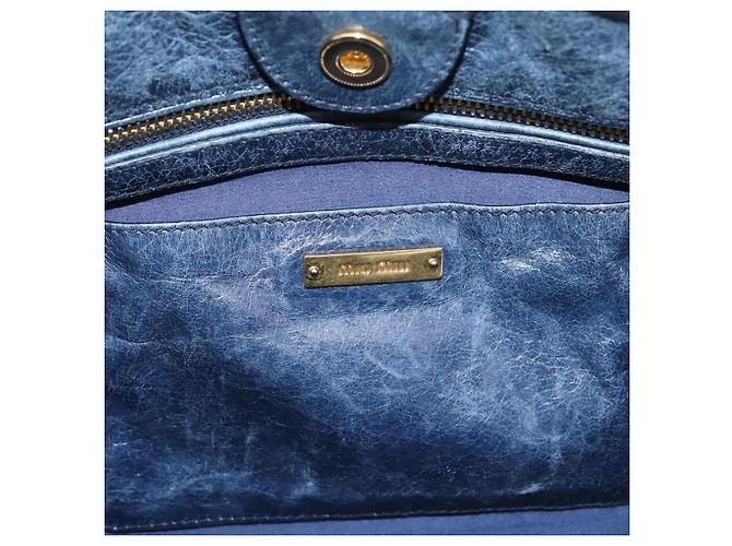Miu Miu Handtasche Leder 2way Navy Gold Auth am12765V Golden Marineblau - Ansicht 20
