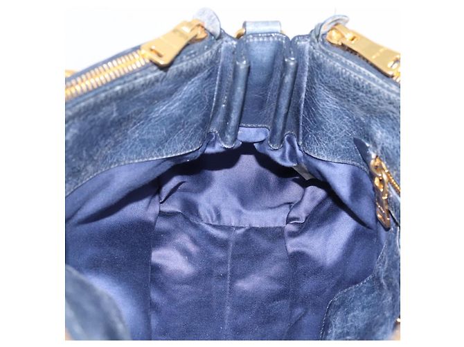 Miu Miu Handtasche Leder 2way Navy Gold Auth am12765V Golden Marineblau - Ansicht 22