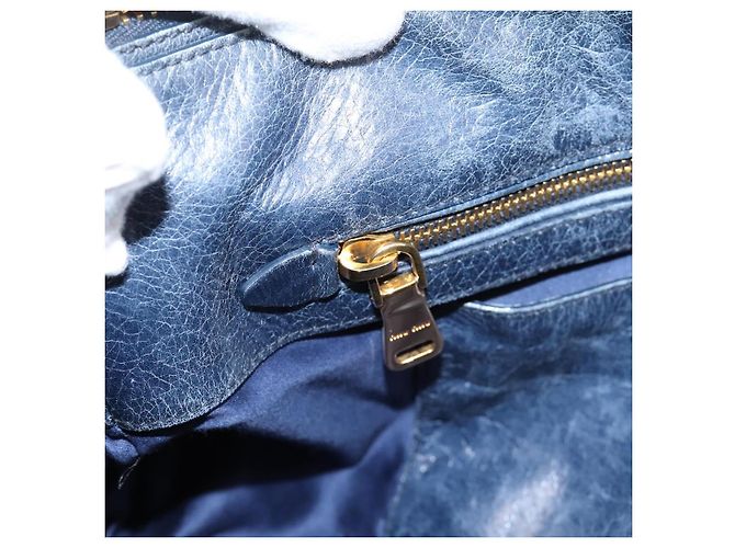 Miu Miu Handtasche Leder 2way Navy Gold Auth am12765V Golden Marineblau - Ansicht 23