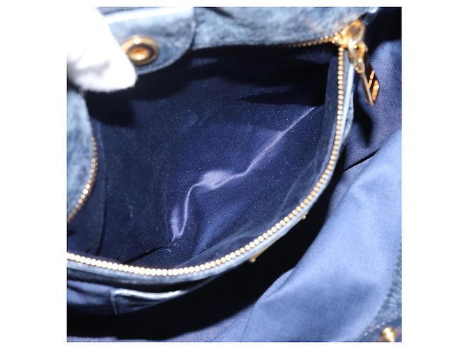 Miu Miu Handtasche Leder 2way Navy Gold Auth am12765V Golden Marineblau - Ansicht 24