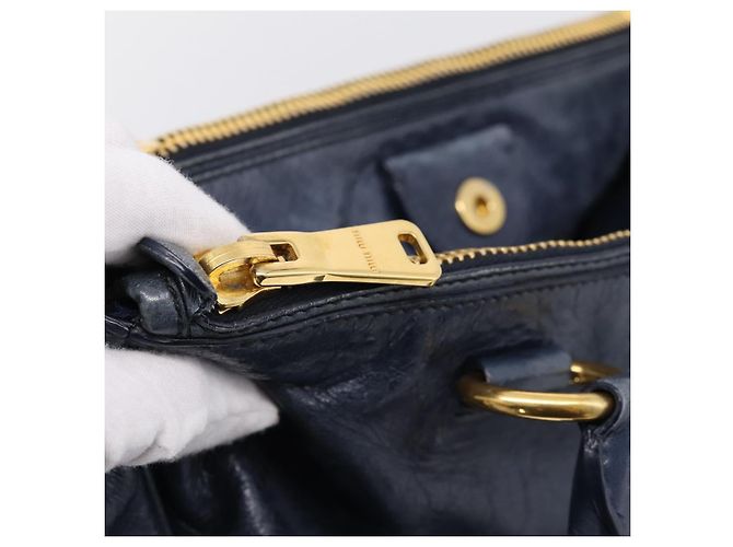 Miu Miu Handtasche Leder 2way Navy Gold Auth am12765V Golden Marineblau - Ansicht 25
