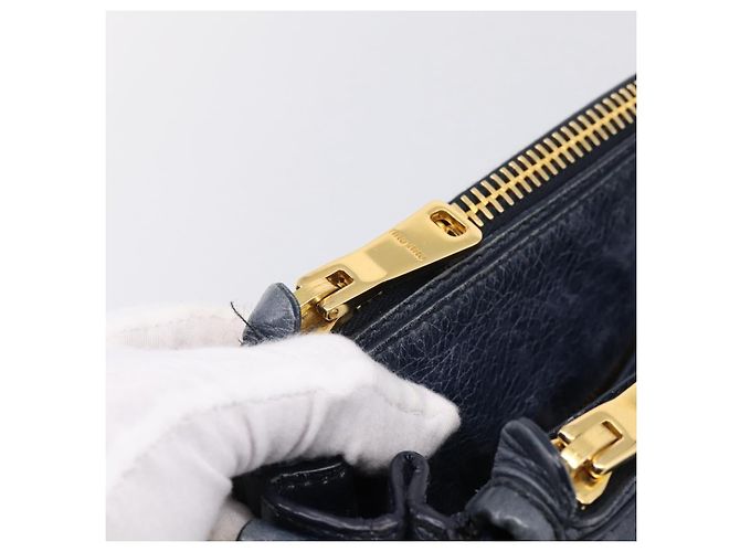 Miu Miu Handtasche Leder 2way Navy Gold Auth am12765V Golden Marineblau - Ansicht 27