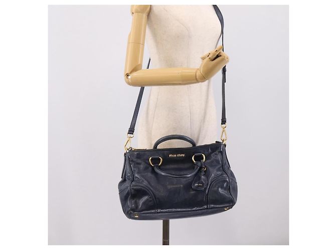 Miu Miu Handtasche Leder 2way Navy Gold Auth am12765V Golden Marineblau - Ansicht 29
