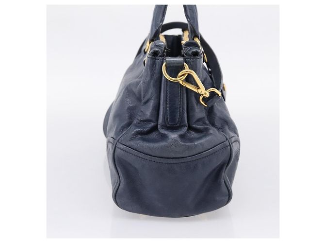 Miu Miu Handtasche Leder 2way Navy Gold Auth am12765V Golden Marineblau - Ansicht 3