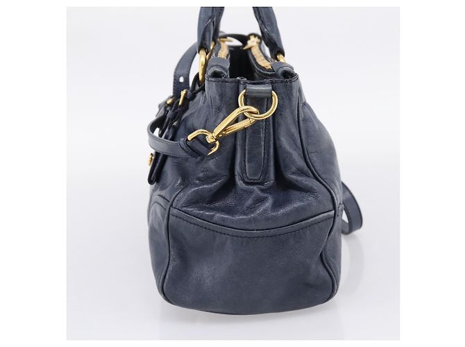 Miu Miu Handtasche Leder 2way Navy Gold Auth am12765V Golden Marineblau - Ansicht 4
