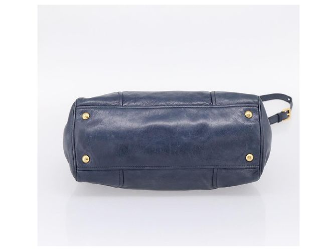 Miu Miu Handtasche Leder 2way Navy Gold Auth am12765V Golden Marineblau - Ansicht 5