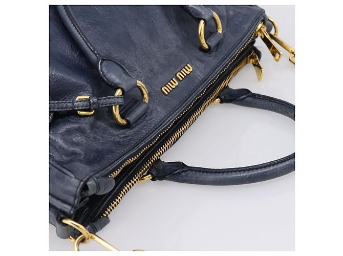 Miu Miu Handtasche Leder 2way Navy Gold Auth am12765V Golden Marineblau - Ansicht 6