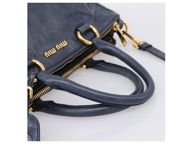 Miu Miu Handtasche Leder 2way Navy Gold Auth am12765V Golden Marineblau - Ansicht 7