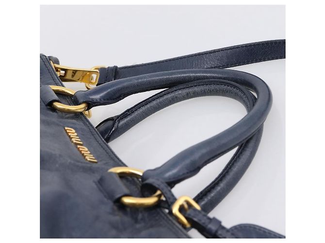Miu Miu Handtasche Leder 2way Navy Gold Auth am12765V Golden Marineblau - Ansicht 8