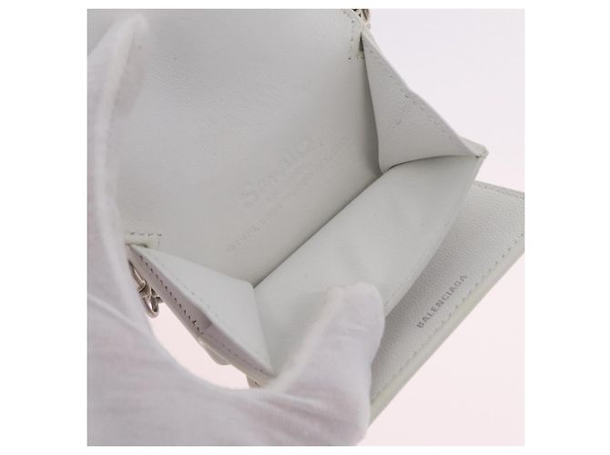 Balenciaga Chain Shoulder Compact Wallet Leder 2way Weiß 623241 Auth 202531M Silber - Ansicht 10