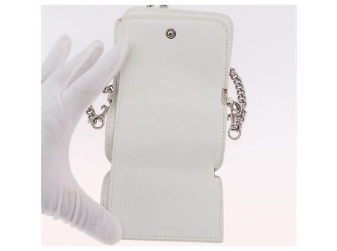 Balenciaga Chain Shoulder Compact Wallet Leder 2way Weiß 623241 Auth 202531M Silber - Ansicht 9