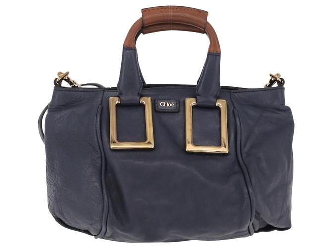 Chloé Sac à main Chloe Etel en cuir 2way Navy Gold Auth 206768 Doré Bleu Marine - vue 13