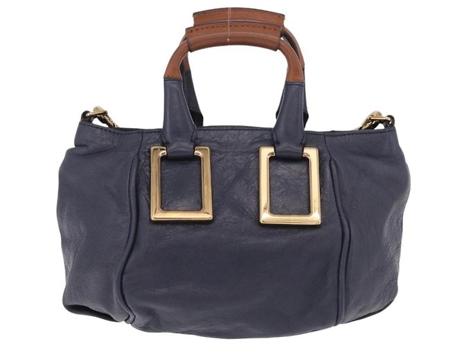 Chloé Sac à main Chloe Etel en cuir 2way Navy Gold Auth 206768 Doré Bleu Marine - vue 2