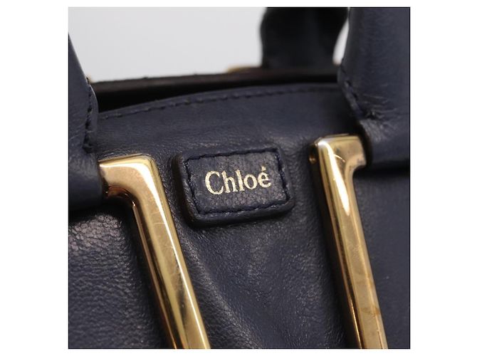 Chloé Sac à main Chloe Etel en cuir 2way Navy Gold Auth 206768 Doré Bleu Marine - vue 21