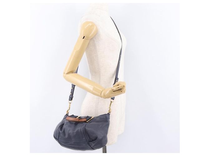 Chloé Sac à main Chloe Etel en cuir 2way Navy Gold Auth 206768 Doré Bleu Marine - vue 27