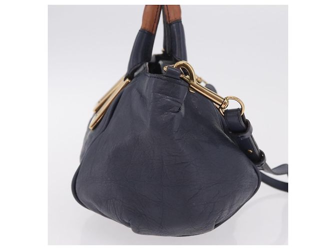 Chloé Sac à main Chloe Etel en cuir 2way Navy Gold Auth 206768 Doré Bleu Marine - vue 4