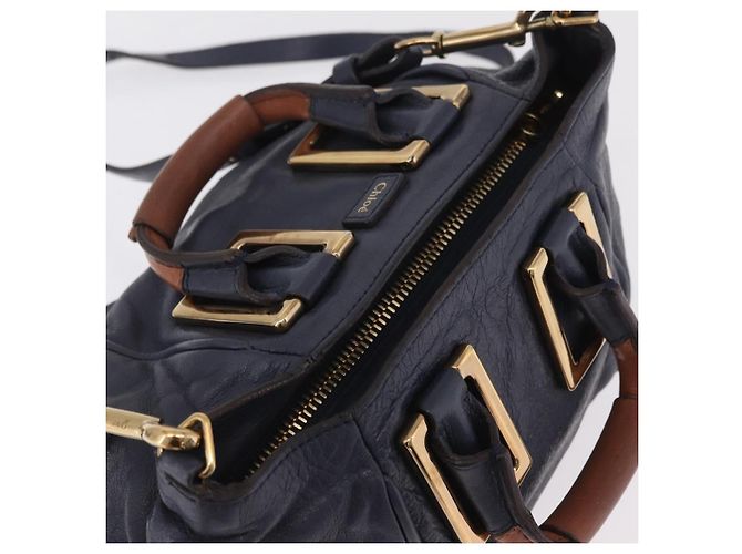Chloé Sac à main Chloe Etel en cuir 2way Navy Gold Auth 206768 Doré Bleu Marine - vue 6