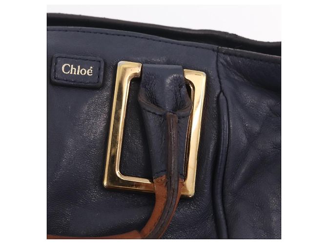 Chloé Sac à main Chloe Etel en cuir 2way Navy Gold Auth 206768 Doré Bleu Marine - vue 9