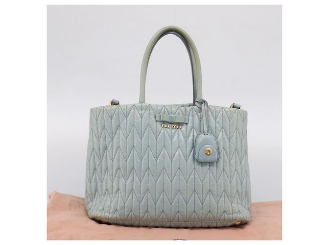 Borsa Miu Miu Matelassé in pelle 2way azzurro oro autentica 167740A D'oro Blu chiaro - vista 12